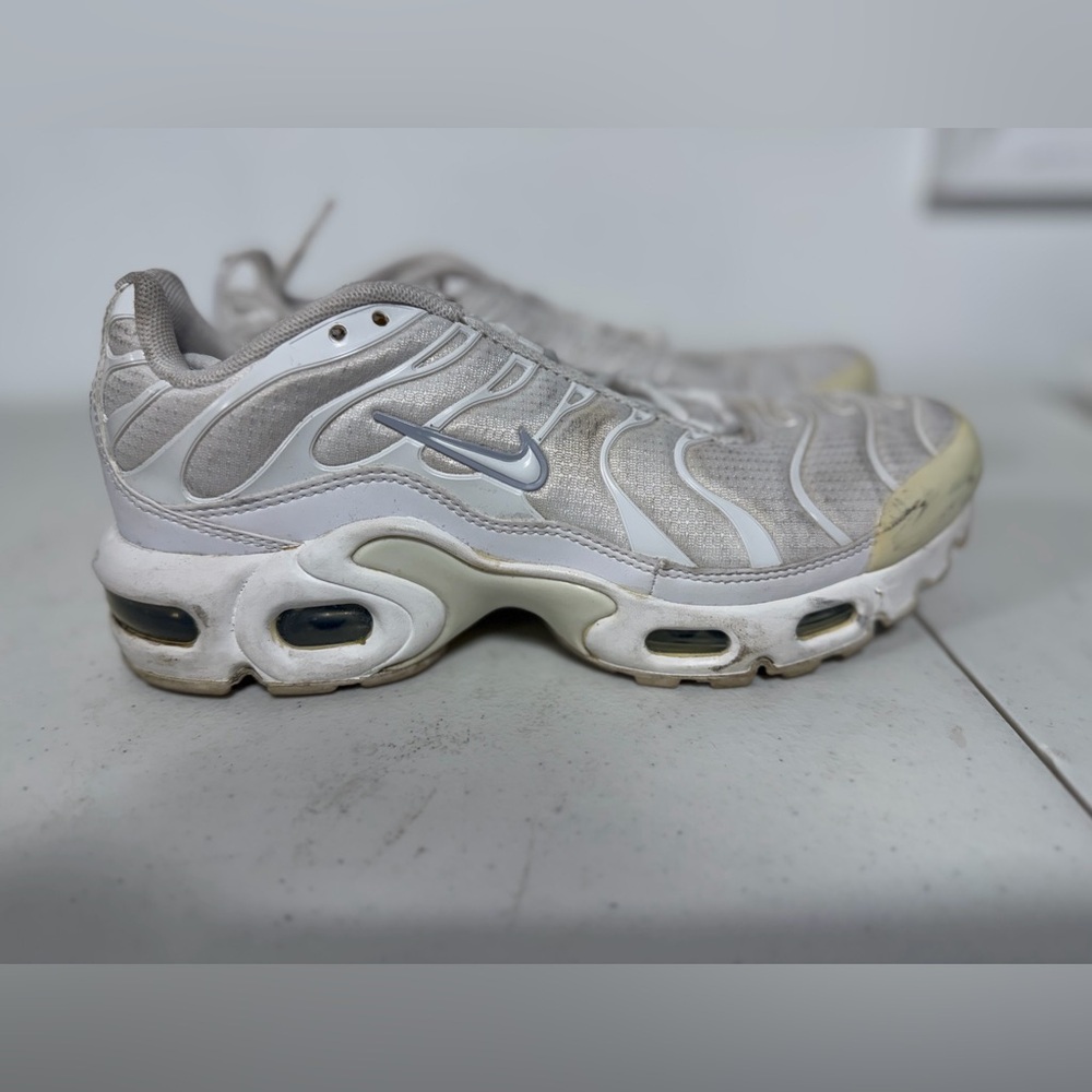 Nike Air Max Plus Youth White Metallic Silver Shoes CW7044-100